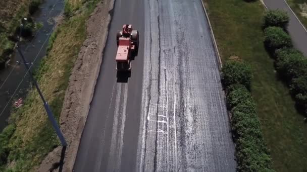 Widok Lotu Ptaka Nową Drogę Asfaltową Budowie — Wideo stockowe