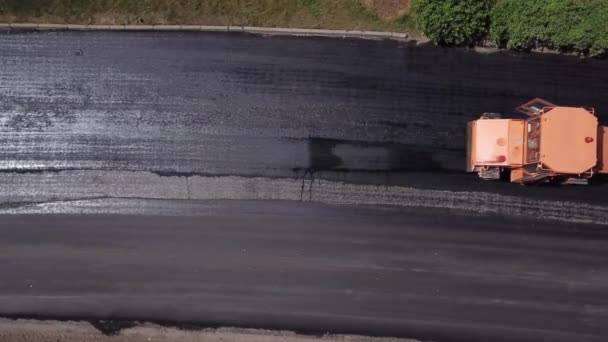 Aerial View New Asphalt Road Construction — Stock Video