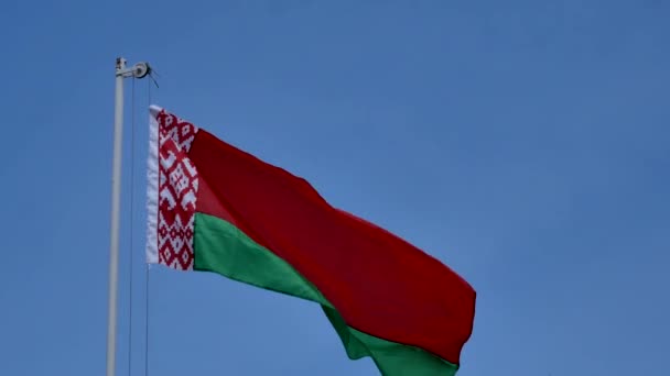 Bandera Bielorrusa Contra Cielo Azul — Vídeo de stock