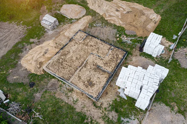 Fita Fundação Edifício Residencial Vista Superior Drone — Fotografia de Stock