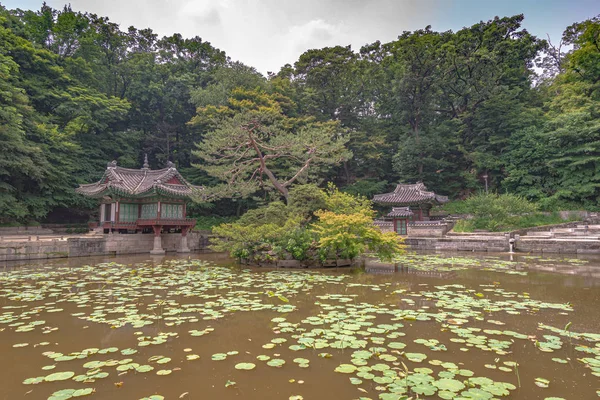 Estanque, Jardín Secreto del palacio changdeokgung — Foto de Stock