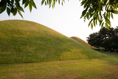 Gyeongju'daki iki Daereungwon Mezarı'na çerçeveli görünüm