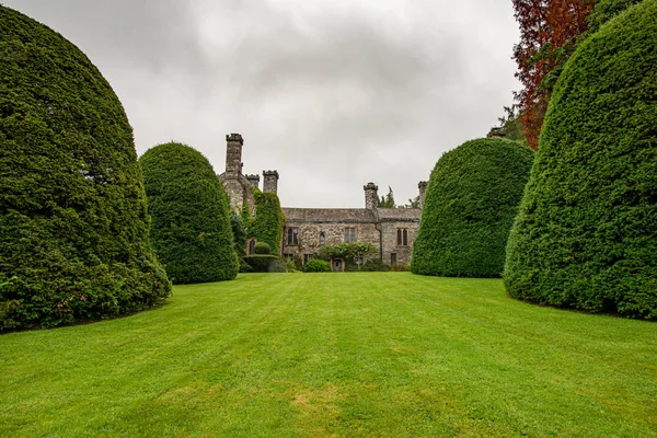 Gramado e poda alta teixos no Castelo Gwydir — Fotografia de Stock