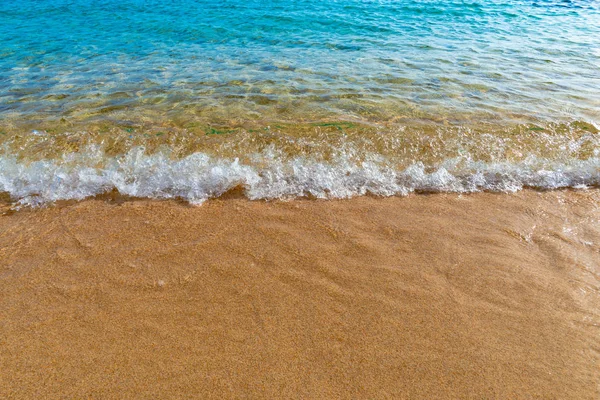 Mavi deniz suyu ile altın kum üzerinde küçük dalga, Korsika, Fransa — Stok fotoğraf