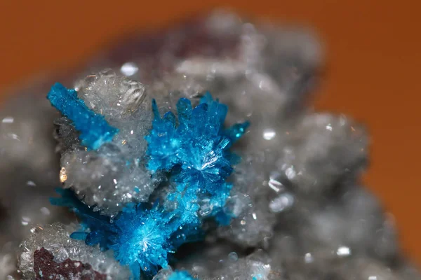 Hermoso Raro Mineral Cavansite Que Forma Cristales Azules Brillantes Cavansite — Foto de Stock