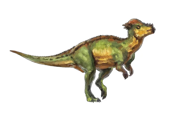 Starověký dinosaurus barevný řádek Doodle kontur izolovaný ilustrace — Stock fotografie