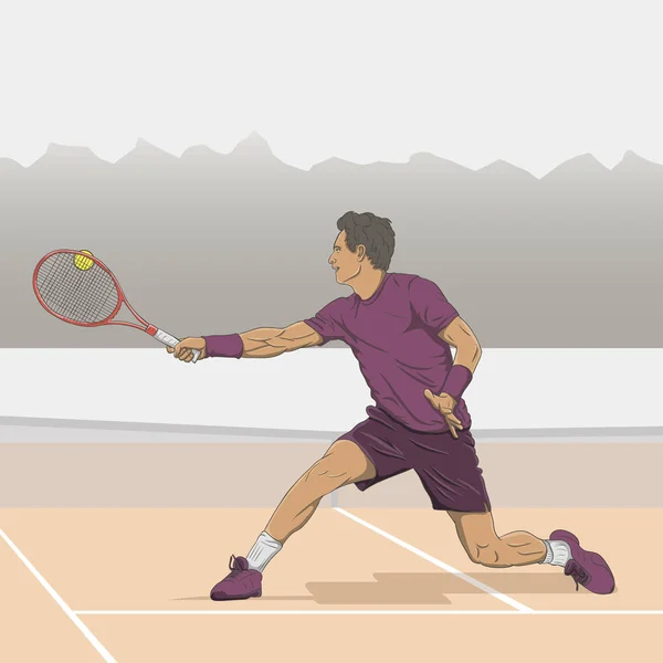 Joueur Tennis Sur Terrain Argile Frapper Balle — Image vectorielle