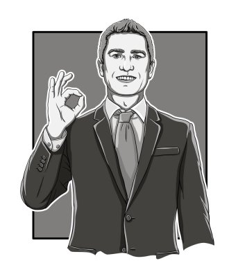 İş adamı ok el gri renk çizilmiş vektör çizim pop sanat erkek adam lüks para insanlar mutlu