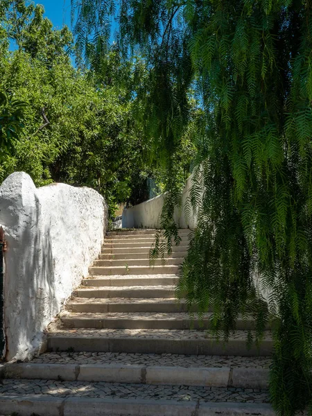 Summer mood of the alley in the old town of Estoi, Algarve, Portugal