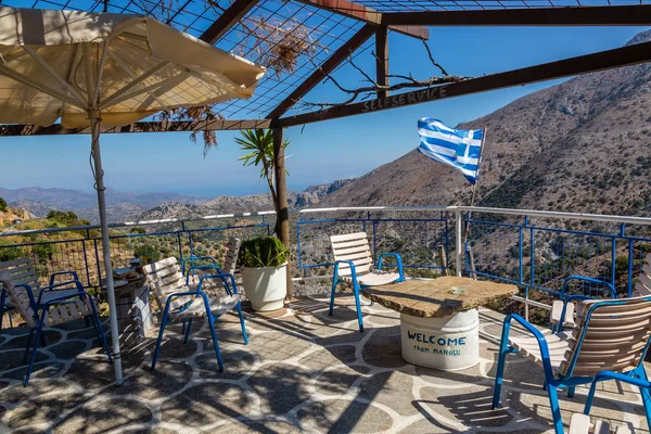 Moutsounas Cafe in the mountains on the island of Crete, Greece. Altitude 705 m.
