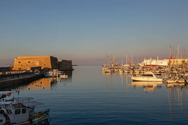 Forteca Rocca Mare Zachodzie Słońca Iraklio Kreta Grecja — Zdjęcie stockowe