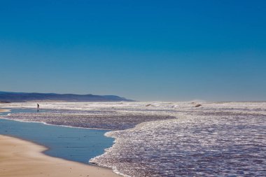 Essaouira, Fas kıyısındaki kumsal.