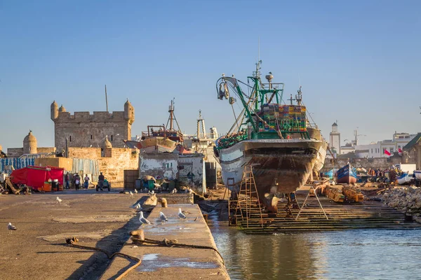 Tôt Matin Dans Vieux Port Pêche Essaouira Maroc — Photo