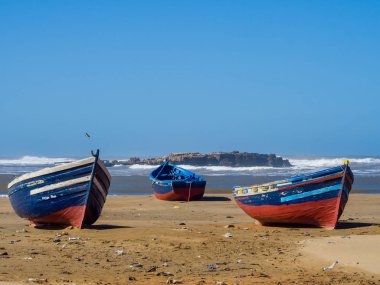Balıkçı tekneleri Bhaibah Beach yakınındaki Essaouira, Morocco