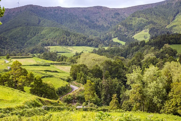 Sao Miguel adasının güneyinde peyzaj, Azores
