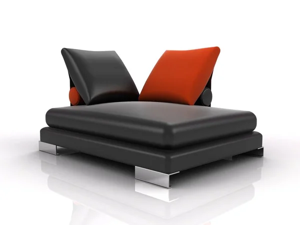 Schwarzes Sofa Mit Farbkissen Auf Weißem Hintergrund — Stockfoto