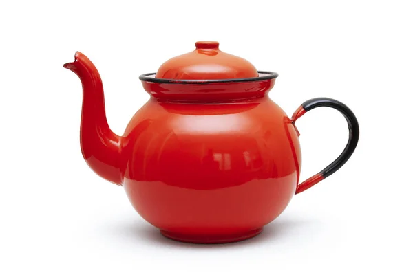 Red Teapot Iron White Background Stock Picture