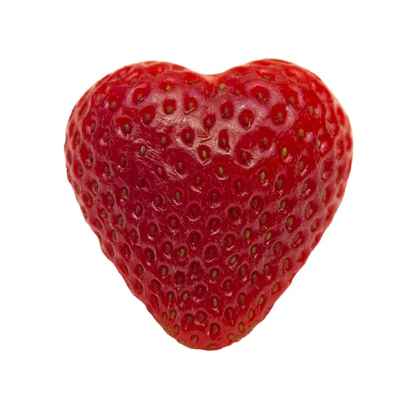 Red heart shaped strawberry on white background — Stock Photo, Image