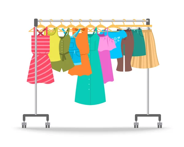 Women Summer Casual Clothes Hanger Rack Flat Style Vector Illustration — Stock Vector