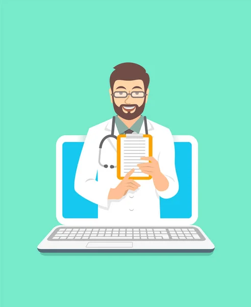 Concepto Médico Línea Consulta Médica Por Internet Ilustración Plana Vectorial — Vector de stock