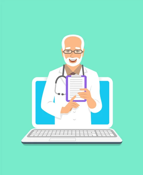 Koncepcja Lekarz Online Konsultacje Lekarskie Internet Ilustracja Wektorowa Płaski Konsultingowe — Wektor stockowy