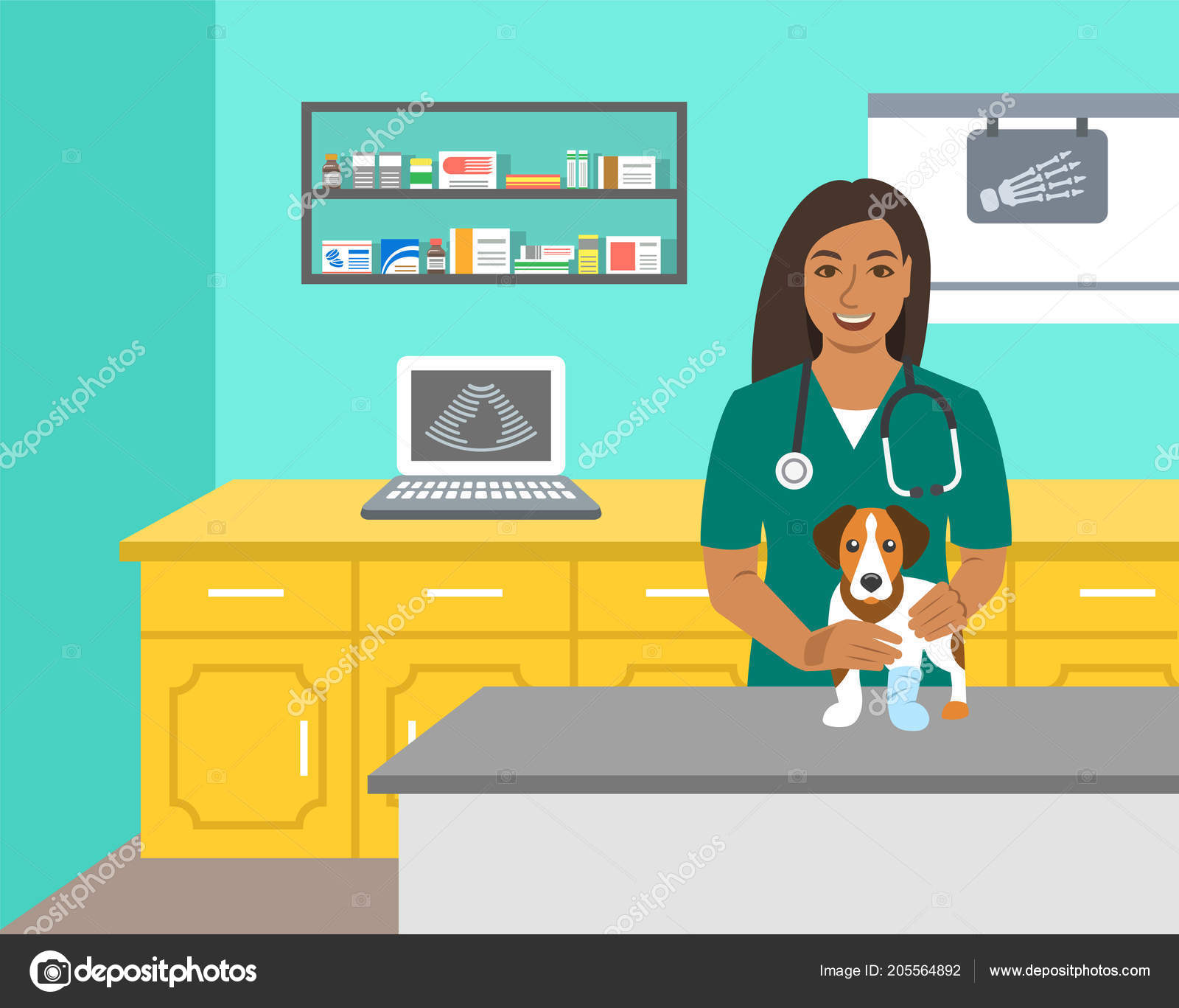Veterinarian Doctor Holds Dog Examination Table Vet Clinic Vector