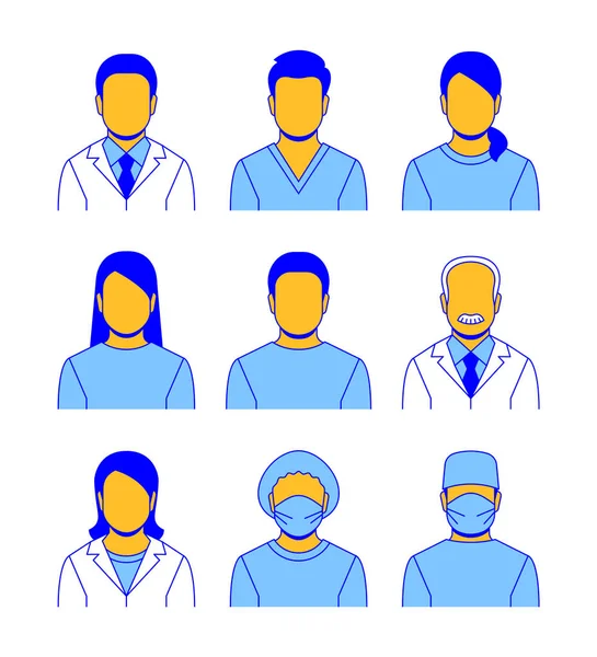 Sağlık Personeli Düz Çizgi Avatarlar Vektör Hastane Uzmanları Simgeler Doktorlar — Stok Vektör