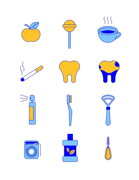 Iconos Odontología Signos Vectoriales Delgados Que Causa Las Enfermedades Dentales — Archivo Imágenes Vectoriales