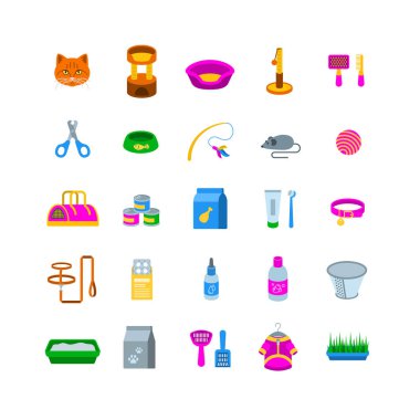 Kedi aksesuarları vektör düz simgeler