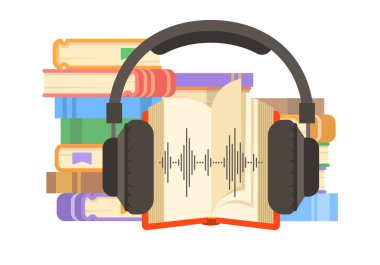 Audio book and headphones vector flat illustration clipart