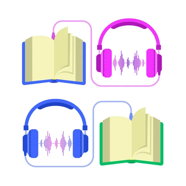 Ηχητικό βιβλίο και ακουστικά διανυσματικά επίπεδη απεικόνιση — Διανυσματικό Αρχείο