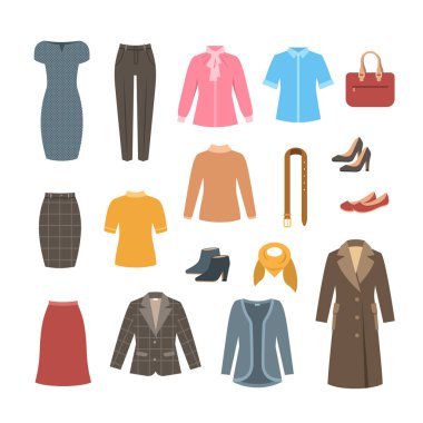 Business woman basic clothes and shoes collection clipart