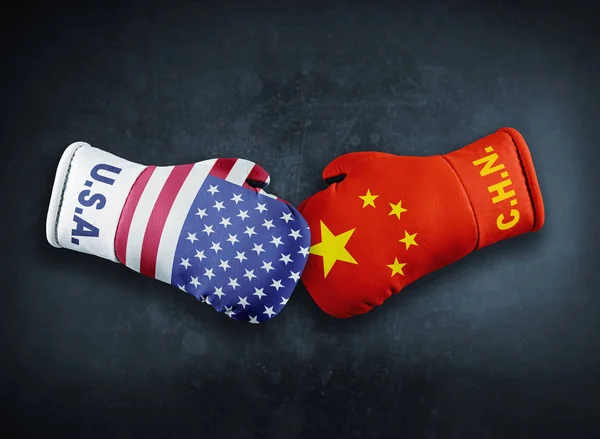 Boxing gloves with China and USA flag conflict conpet