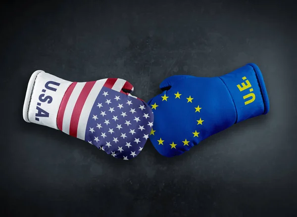 Bokshandschoen Voor Beginners Met Europese Unie Verenigde Staten Vlag Conflict — Stockfoto