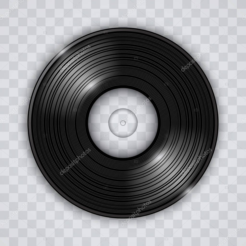 Black vinyl record isolated on transparent background in vector format