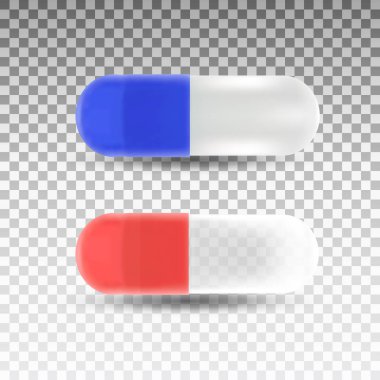 Vektör formatında şeffaf arka plan üzerinde izole gerçekçi hap kapsül