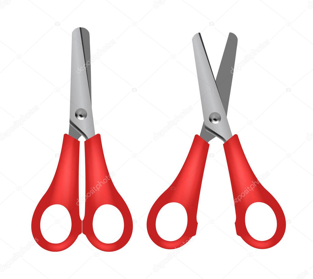 Scissors red plastic, open and closed, on a white background, in vector format