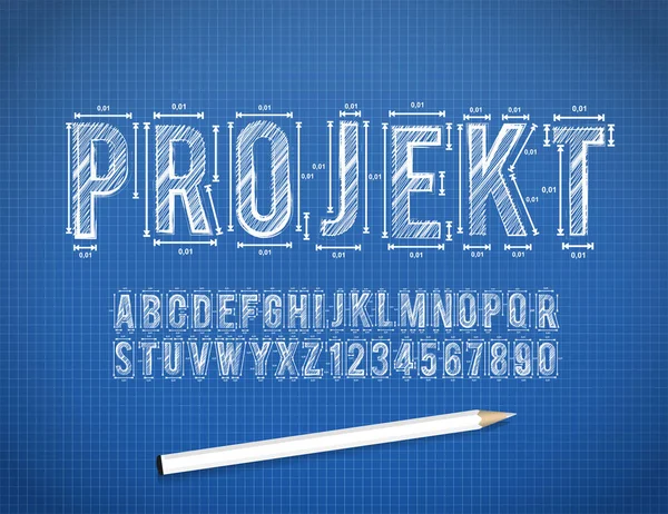 Blue Print Sketch Fonte Formato Vetorial — Vetor de Stock