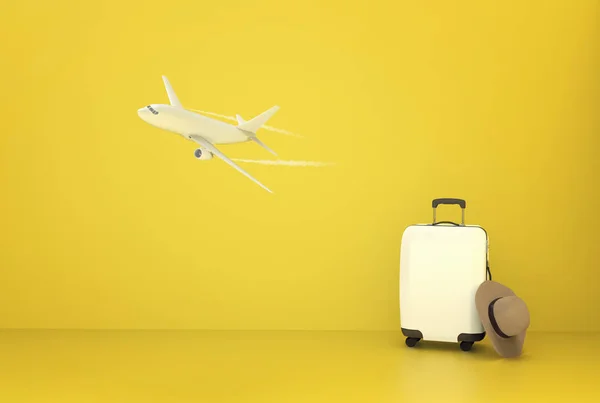Концепция чемодана Travel Airplane — стоковое фото