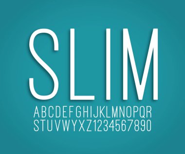 İnce ince yazı tipi alfabesi ve sayı vektörü