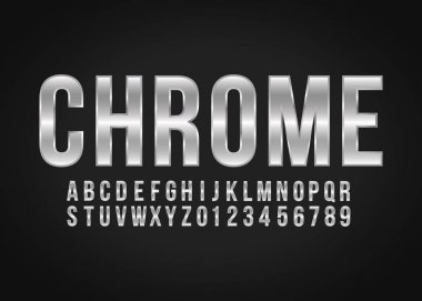 Yazı tipi alfabesi ve sayı Chrome efekt vektörü