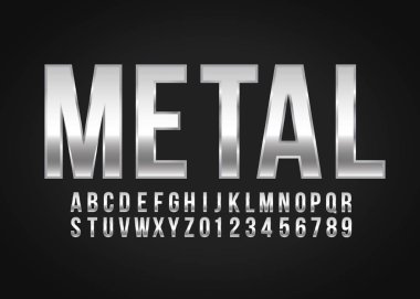 Yazı tipi alfabe numarası Metal efekt vektörü 