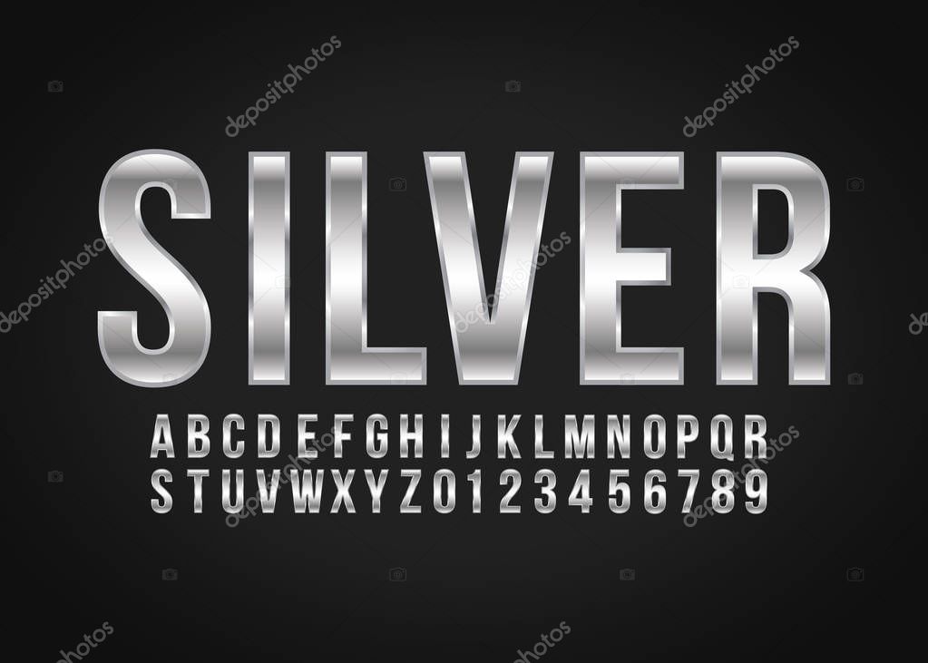 Font alphabet number Silver effect in vector format
