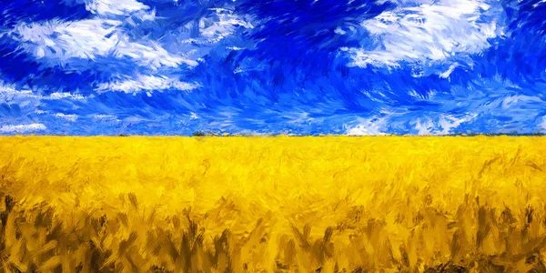 Landscape field grain impressionism oil painting — Stock Photo, Image