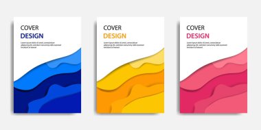 Vektör çizim, belge şablonu, kolay renk ayarı alay et. Kağıdı topografik stil mavi sarı kırmızı renkli dalga katmanlama kesin. Kitap kapağı, faaliyet raporu, el ilanı, afiş, broşür için uygundur..