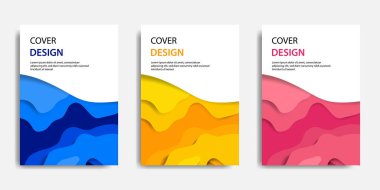 Vektör çizim, belge şablonu, kolay renk ayarı alay et. Kağıdı topografik stil mavi sarı kırmızı renkli dalga katmanlama kesin. Kitap kapağı, faaliyet raporu, el ilanı, afiş, broşür için uygundur..