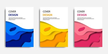 Vektör çizim, belge şablonu, kolay renk ayarı alay et. Kağıdı topografik stil mavi sarı kırmızı renkli dalga katmanlama kesin. Kitap kapağı, faaliyet raporu, el ilanı, afiş, broşür için uygundur..
