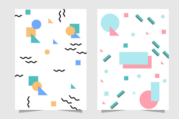 Векторная иллюстрация. Мемфис стиль геометрический шаблон формы фона. Подходит для обложки книги, годового отчета, флаера, плаката, брошюры, фона, баннера
