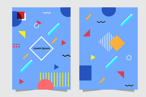 Векторная иллюстрация. Мемфис стиль геометрический шаблон формы фона. Подходит для обложки книги, годового отчета, флаера, плаката, брошюры, фона, баннера
