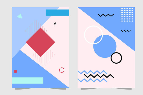 Векторная иллюстрация. Мемфис стиль геометрический шаблон формы фона. Подходит для обложки книги, годового отчета, флаера, плаката, брошюры, фона, баннера
